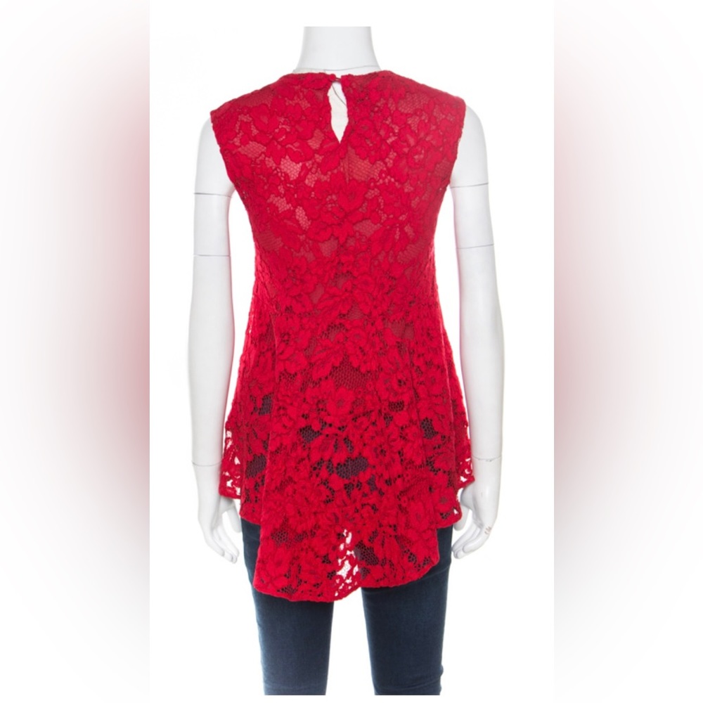 Carolina Herrera High Low Red Lace Top
